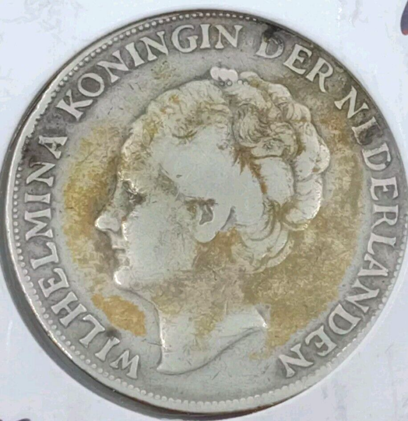 1944 Toned Netherlands Coin .72 Silver 1 Gulden Nicely Toned - Image 3