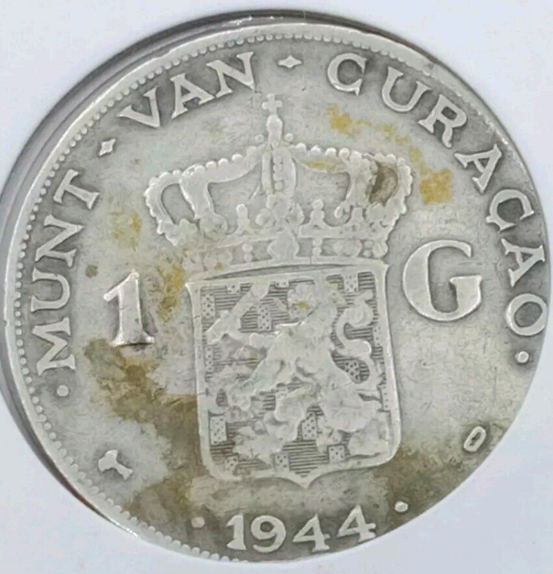 1944 Toned Netherlands Coin .72 Silver 1 Gulden Nicely Toned - Image 4