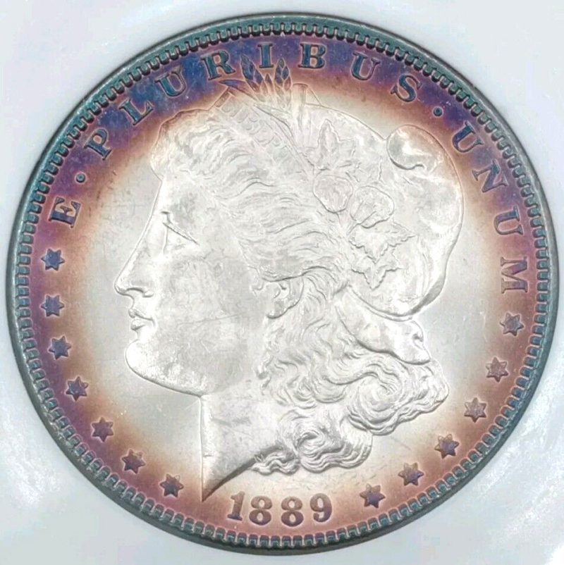 1889 P Morgan Silver Dollar HIGH GRADE LUSTROUS BEAUTIFUL Crescent Toned Rainbow - Image 3