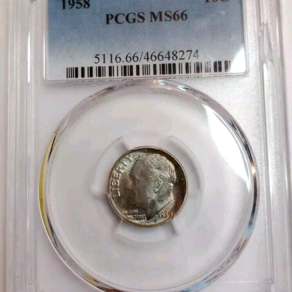 1958 10C PCGS MS66 ONE DIME COIN STUNNING TONER!!!