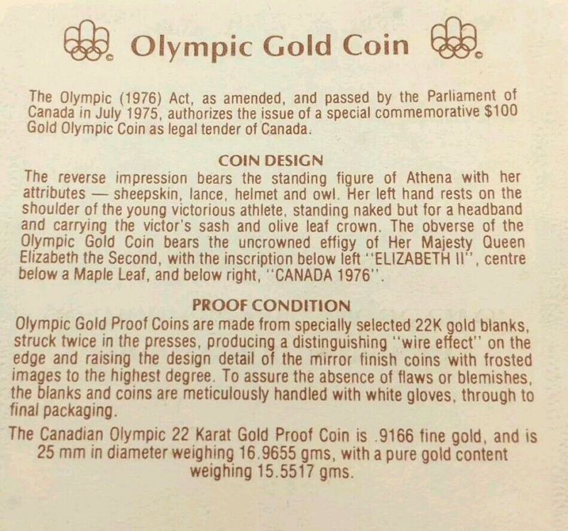 1976 Royal Canadian Mint Gold Proof $100 Box COA Athena Elizabeth II Toned!!! - Image 3