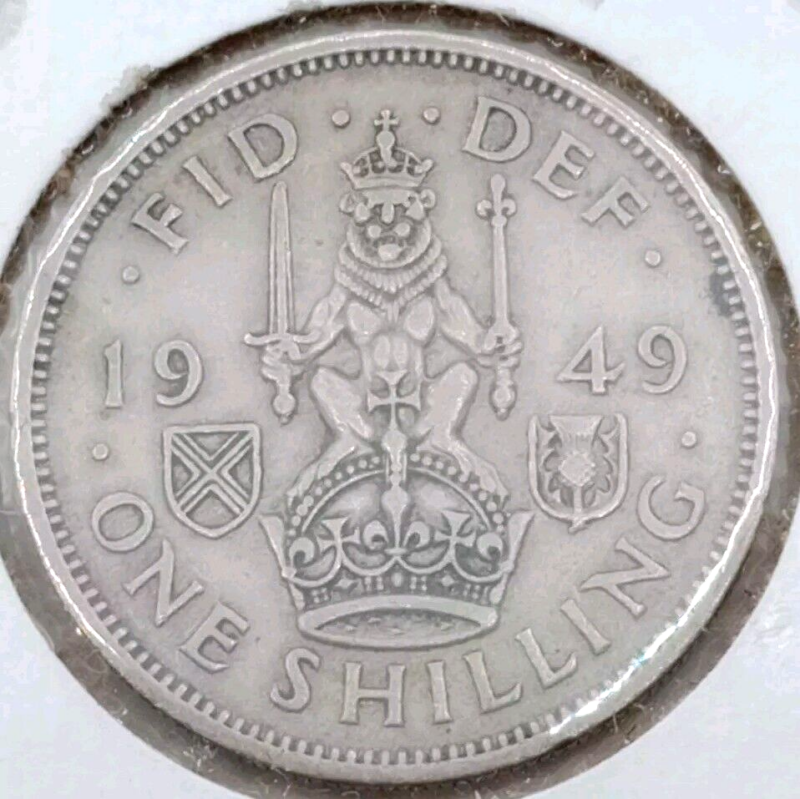 1949 GREAT BRITAIN KING GEORGE VI ONE SHILLING COPPER-NICKEL COIN KM# 877 VF - Image 4