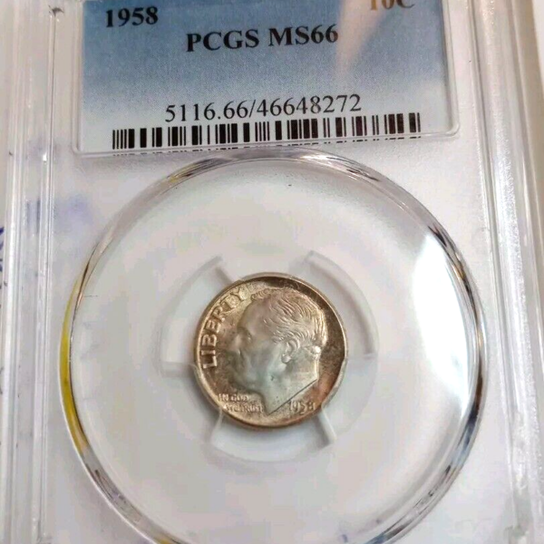 1958 10C PCGS MS66 ONE DIME COIN. AMAZING TONING