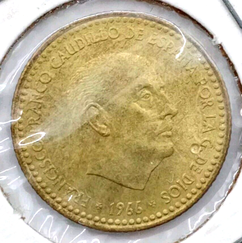 Spain 1966 (67) 1 Peseta Aluminum bronze UNC Y-125
