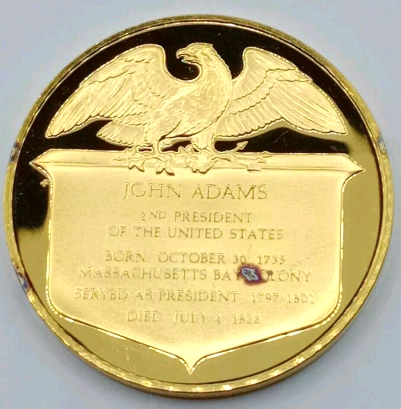 PRESIDENTIAL SERIES "JOHN ADAMS" .925 Sterling Silver 24K Gold 42 Grams!!! - Image 4