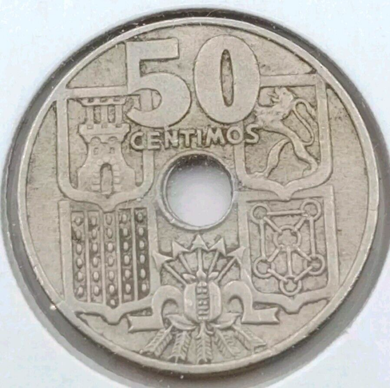 1949 (52) Spain 50 Centimos KM# 777 Circulated Condition Cuni