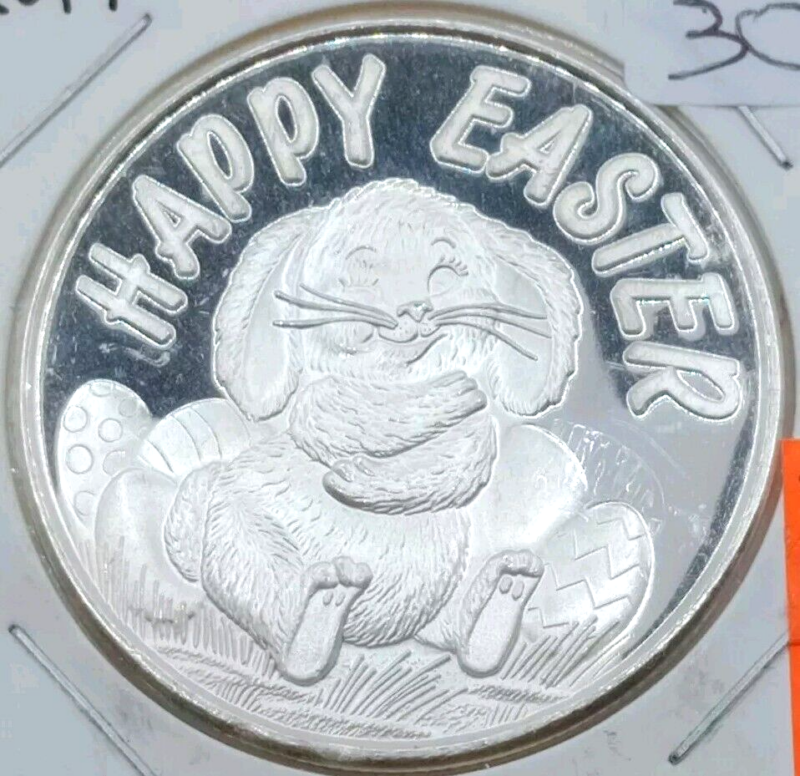 2019 Happy Easter Bunny Gift Present Coin 1 Troy Oz .999 Fine Pure Silver Round - Image 2