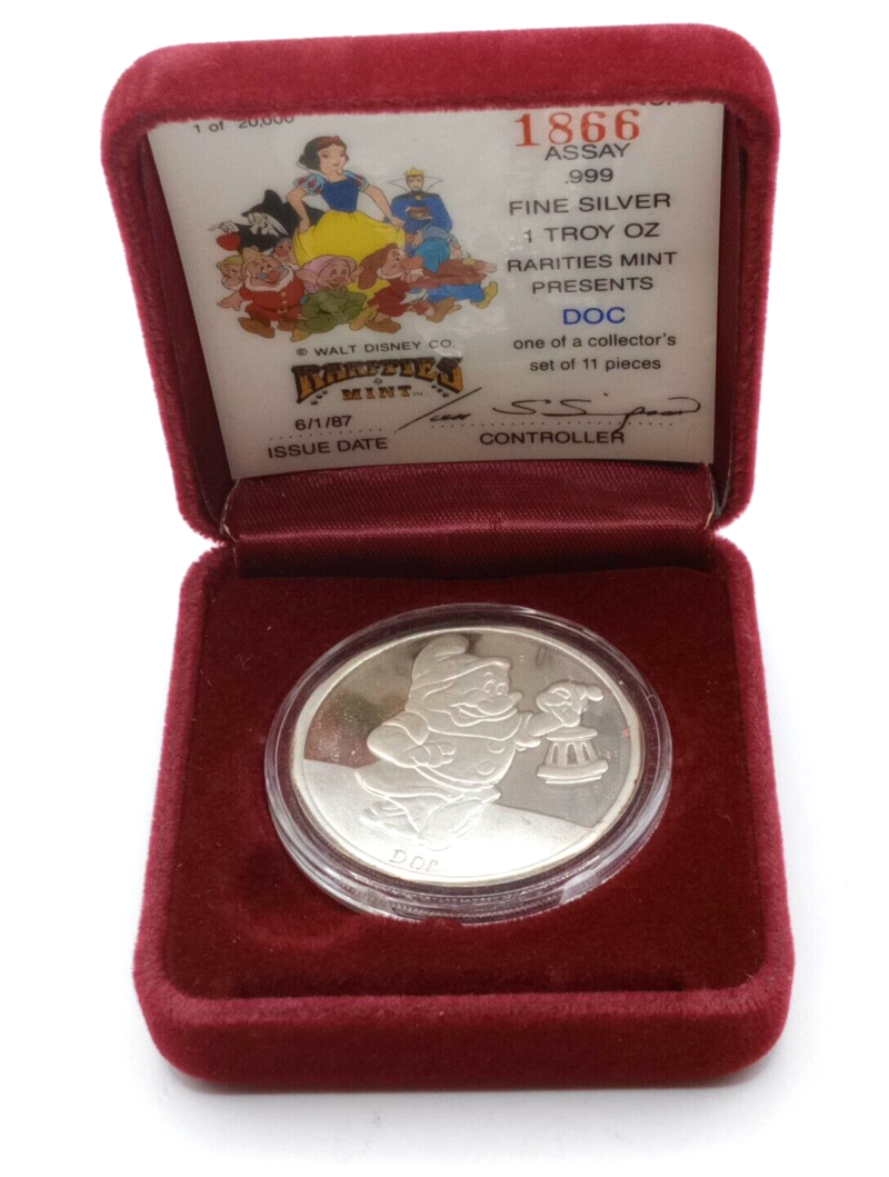 1987 The Rarities Mint Doc Disney 50th Anniversary Art Round Medal Nicely Toned