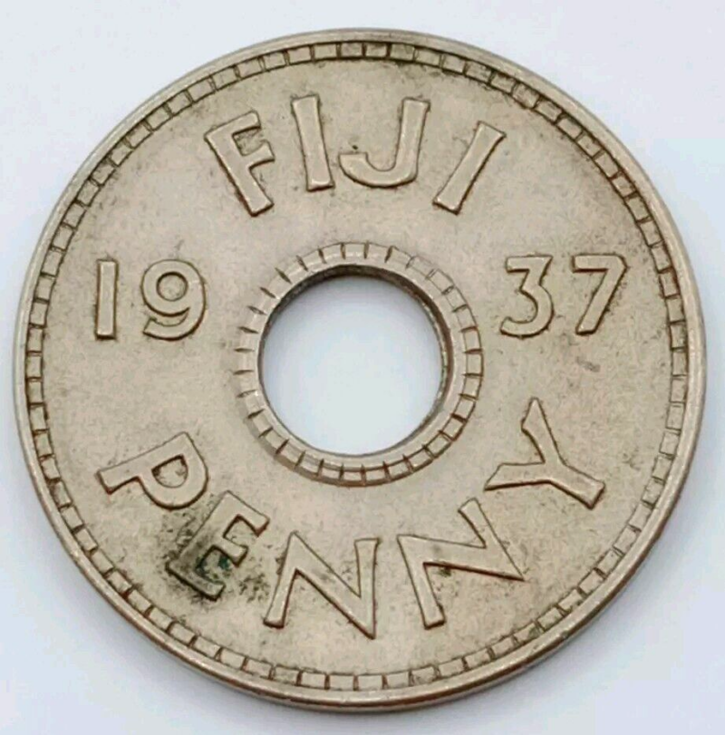 1937 FIJI  🇫🇯  ONE 1 PENNY Coin,  KING GEORGE VI