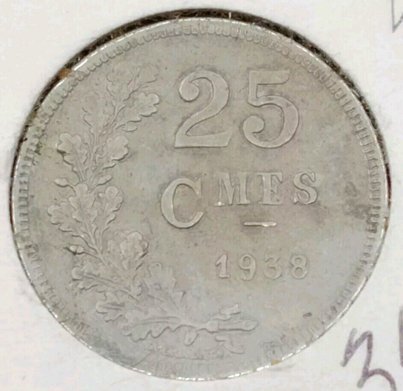 1938 Luxembourg 25 Centimes KM# 42a.1 VF Coin Strike