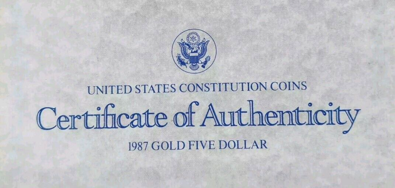 1987 W $5 Gold Coin Constitution Commemorative Superb Gem Ultra Cameo Proof - Image 2