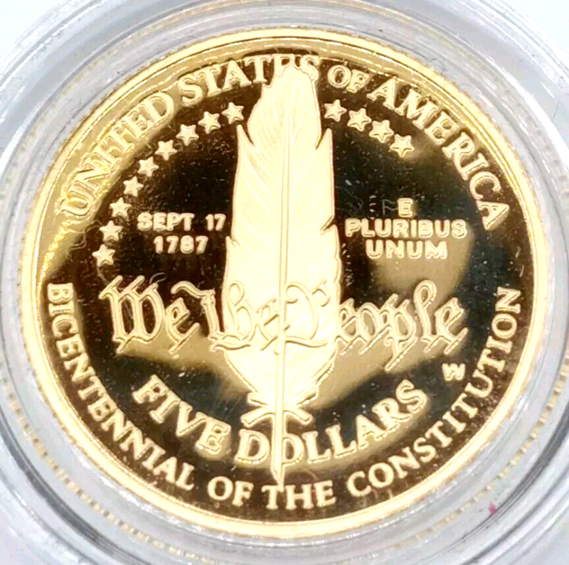 1987 W $5 Gold Coin Constitution Commemorative Superb Gem Ultra Cameo Proof - Image 6