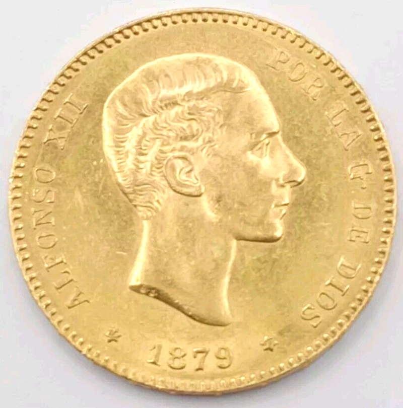 1879 SPAIN King ALFONSO XII Gold 25 Pesetas Antique Spanish Coin - Image 3