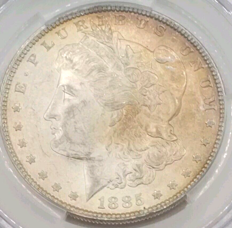 1885 P Morgan Silver Dollar CAC MS 63 Toned Handwritten Signature Seth Chandler - Image 3
