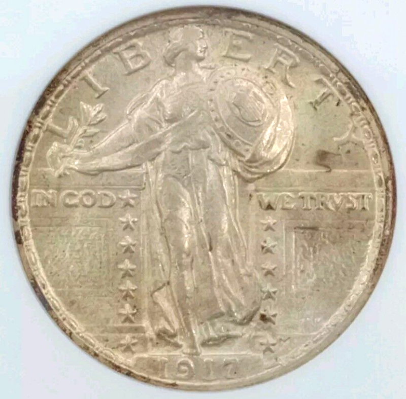 1917 25c ANACS MS 62 STANDING LIBERTY QUARTER VAR 2 OLD SOAPBOX 1st Generation - Image 3