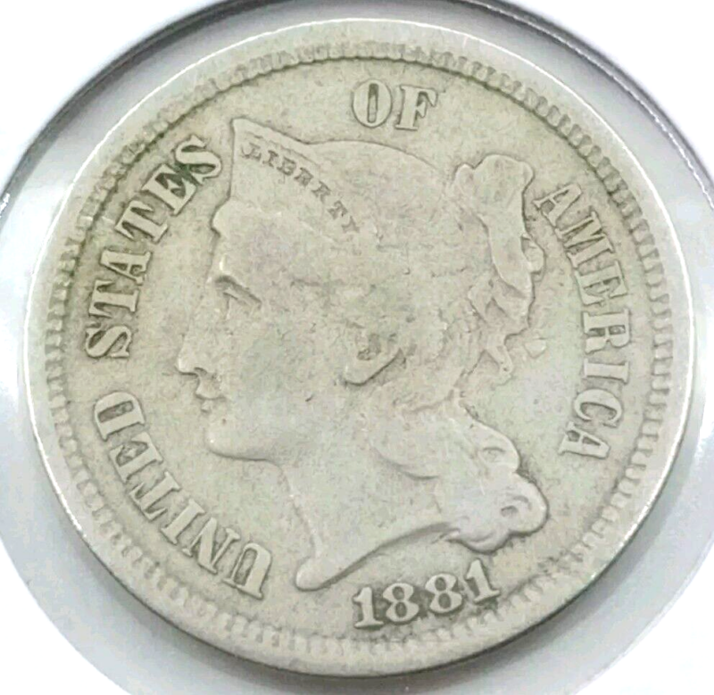 1881 3c Liberty Three Cent Nickel Coin VF+ - Image 3