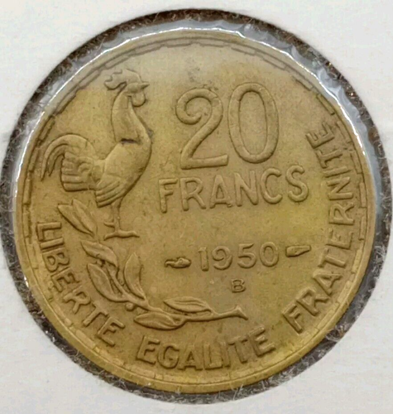 1950-B FRANCE 20 Francs Coin - ( 3-Plume Variety)  KM#916.2 XF - Image 2