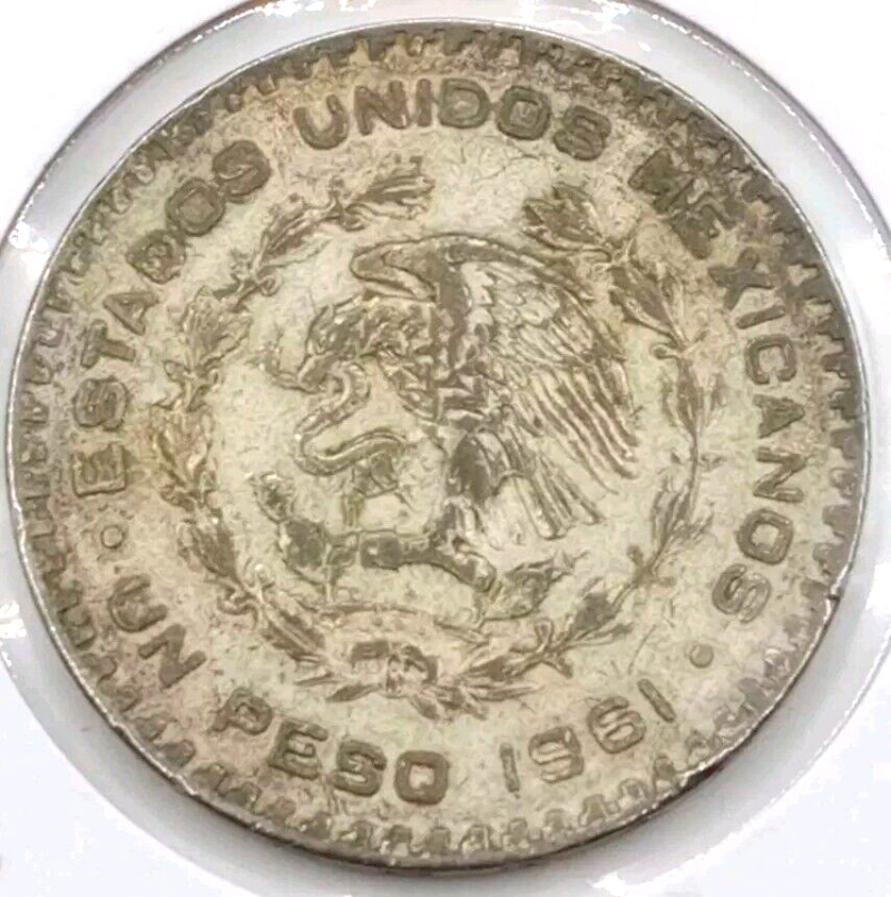 1961 Silver One Peso Mexico Un Peso Silver Estados Unidos Mexicanos - Image 4