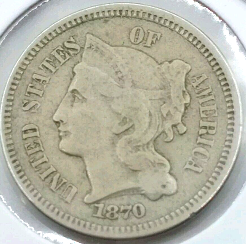 1866 3c Liberty Three Cent Nickel Coin VG+/F - Image 3