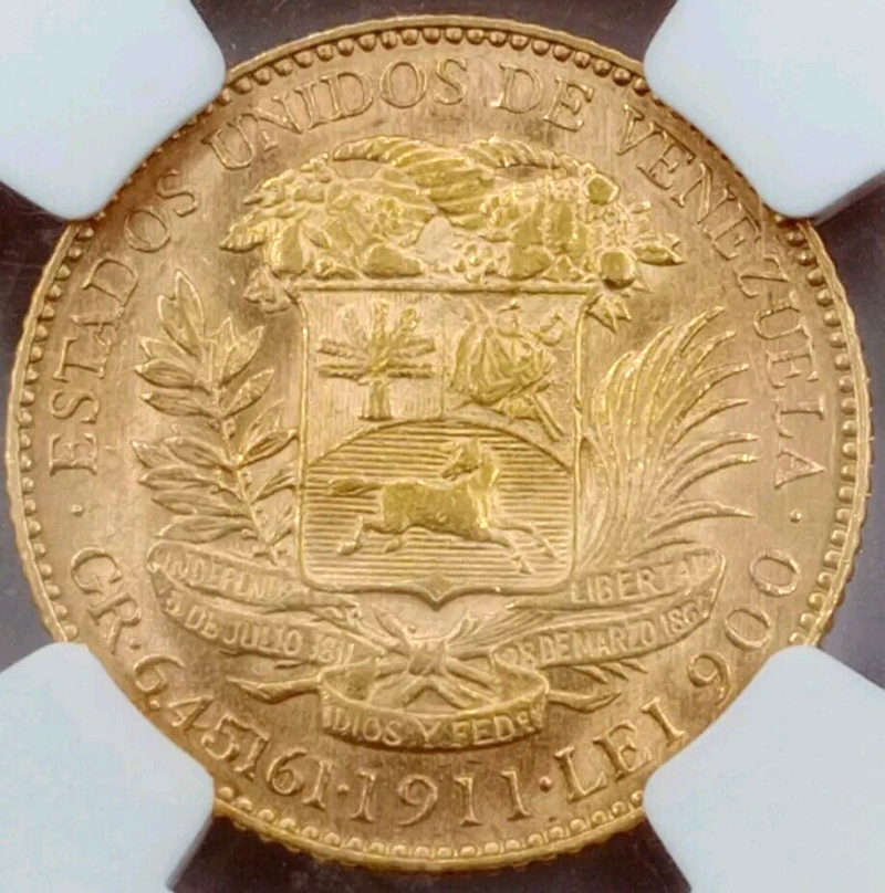 1911 VENEZUELA G20B MS61 Gold Coin NGC Certified - Image 4