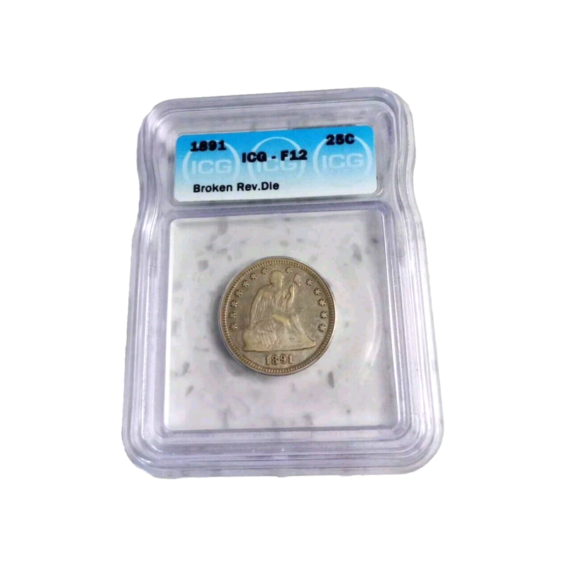 1891 -P ICG F12 25c Seated Liberty Quarter Dollar Coin