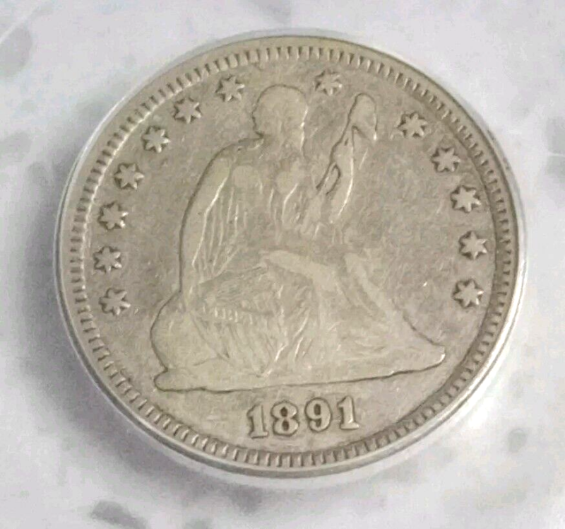 1891 -P ICG F12 25c Seated Liberty Quarter Dollar Coin - Image 3